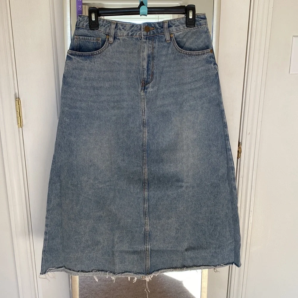 Main Street Exchange “Brooke” A-Line Midi Denim Skirt - Picture 6 of 9